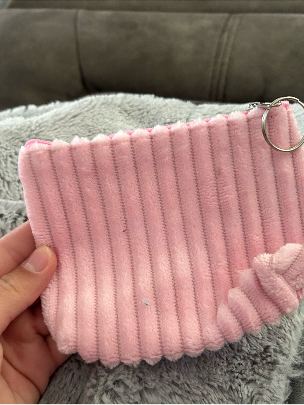4/$50 Pink Ribbed Plush Coin Pouch with Keyring wallet